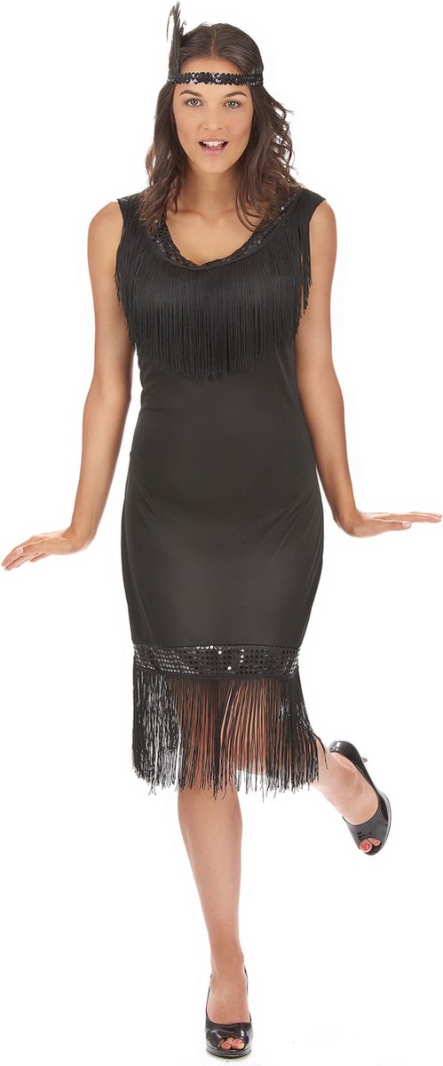 LUCIDA - Zwarte Charleston jurk grote maat vermomming voor vrouwen - XXL