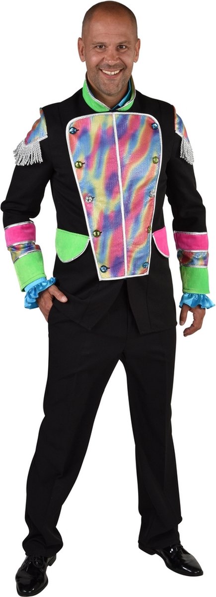 Magic By Freddy's - Circus Kostuum - Jas Feest Officier Regenboog Man - zwart,multicolor - Extra Small - Carnavalskleding - Verkleedkleding