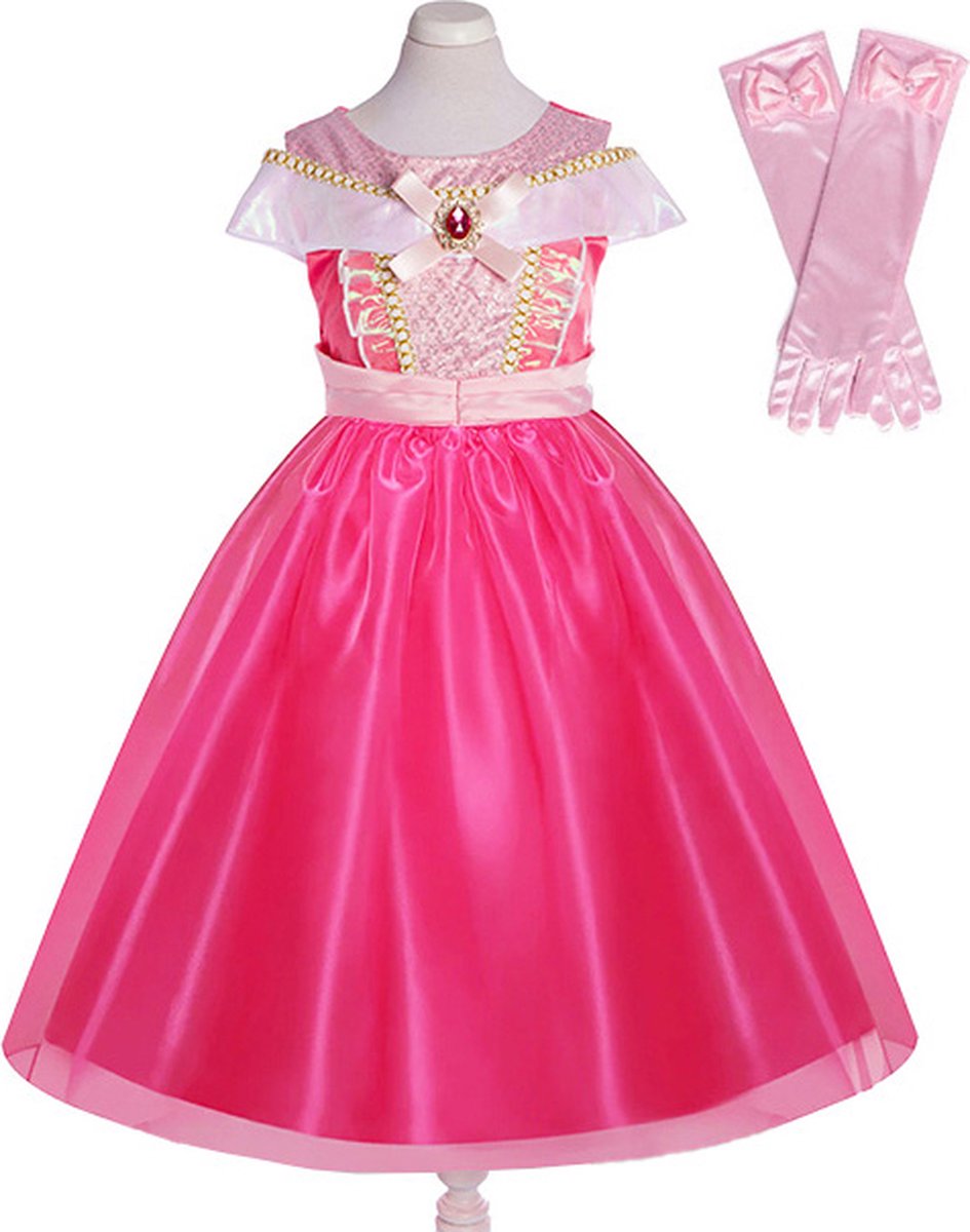 Mooie Doornroosje jurk Prinsessenjurk Maat: 122/128 (7-8 jaar) + handschoenen verkleedkleding meisje