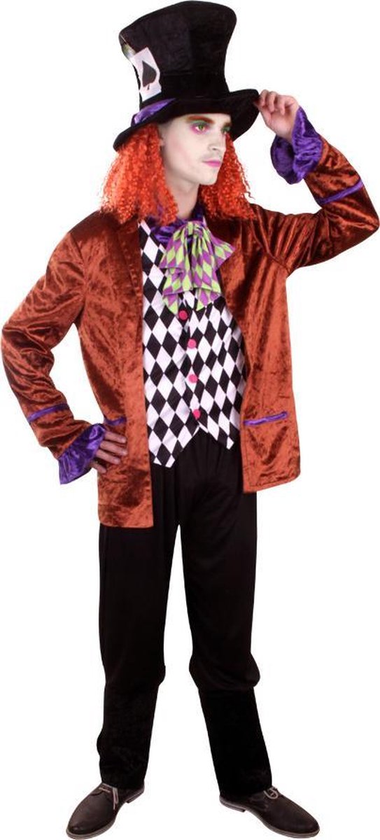 PartyXplosion - Mad Hatter Kostuum - Basic Mad Hatter - Man - paars,oranje - Maat 54-56 - Carnavalskleding - Verkleedkleding