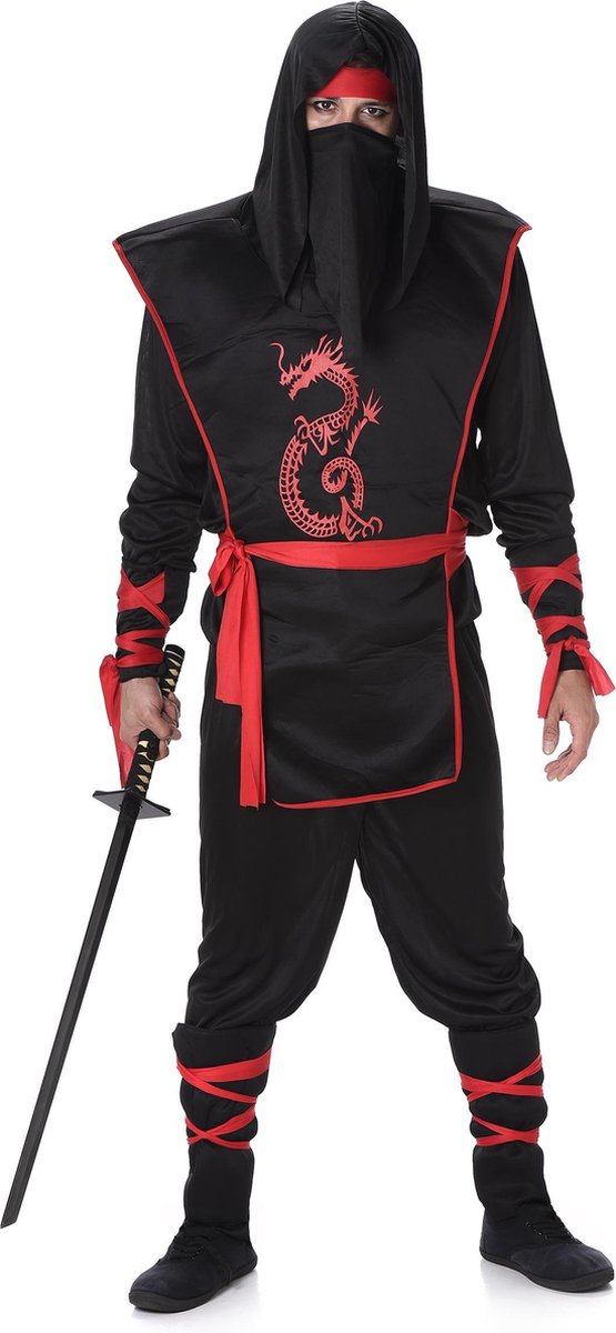 Partychimp Verkleedkleding Ninja kostuum voor heren Zwart - XL