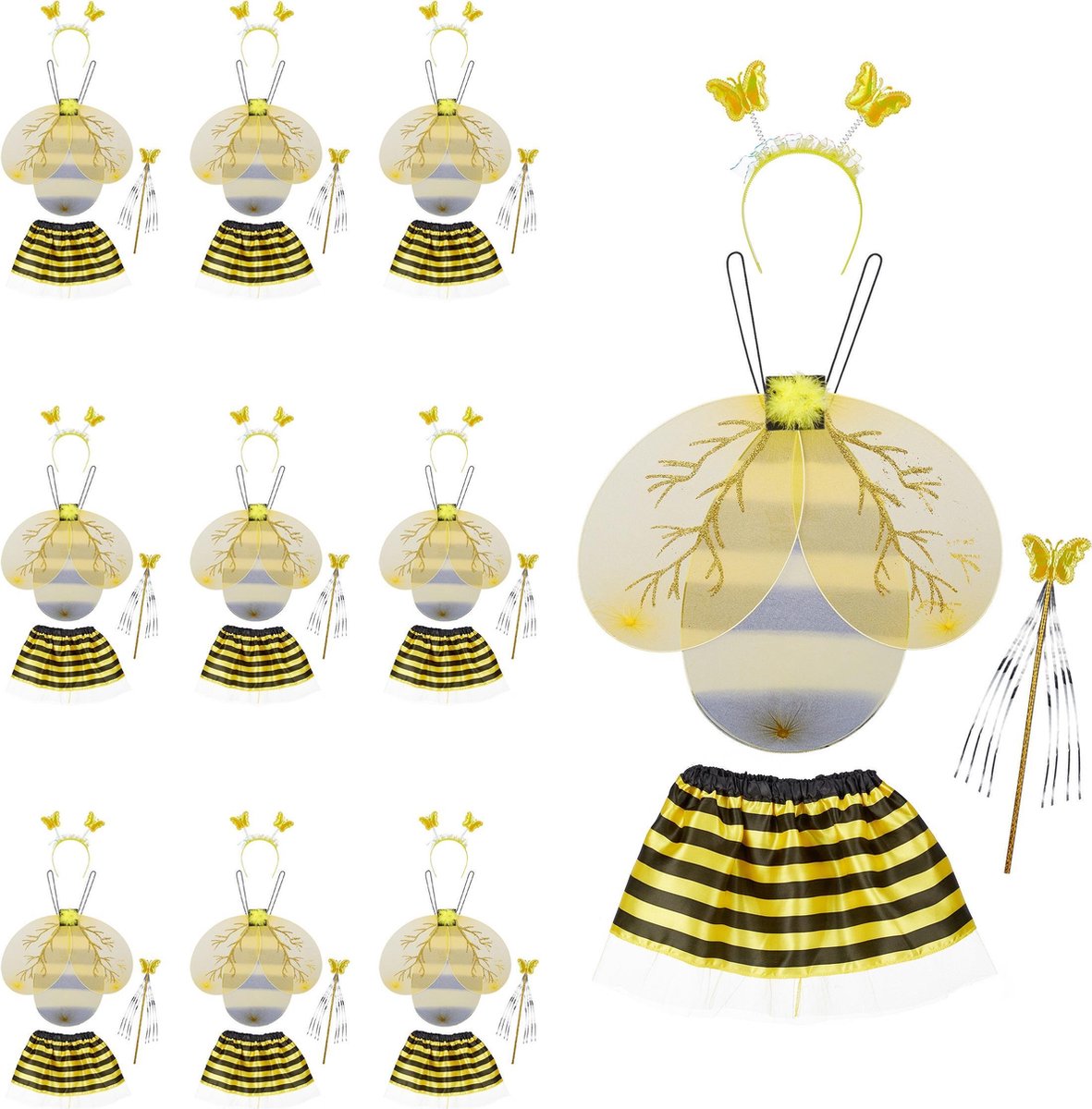 Relaxdays 10 x bijenpakje kinderen - bijen kostuum - vleugels - hommel - carnavalskleding