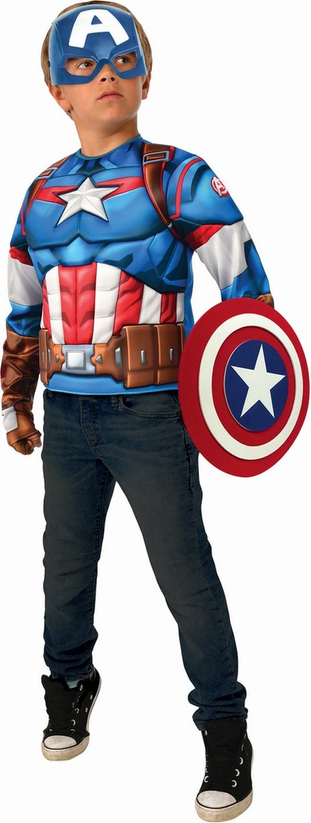 Rubies - Captain America Kostuum - Captain America Grootste Nationale Held Kind Kostuum - blauw,rood - One Size - Carnavalskleding - Verkleedkleding
