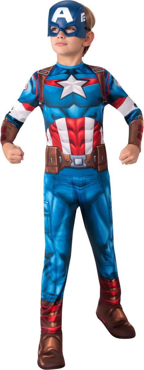 Rubies - Captain America Kostuum - Captain America Kostuum Jongen - rood / wit / blauw - Maat 128 - Carnavalskleding - Verkleedkleding