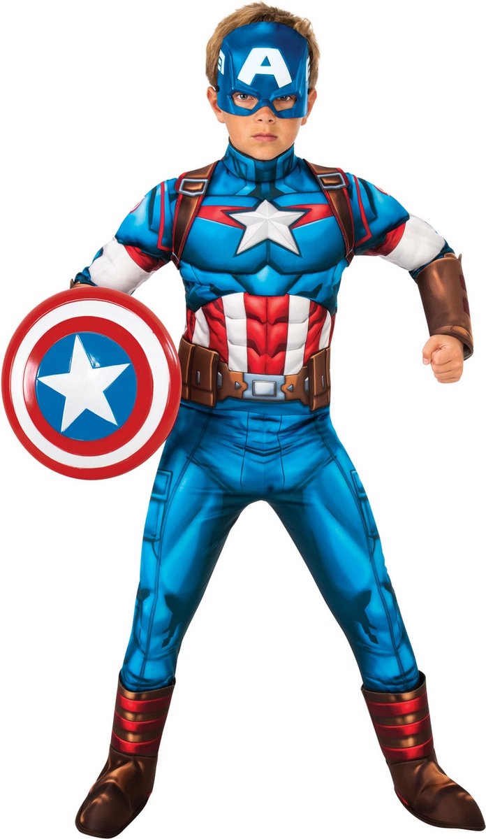 Rubies - Captain America Kostuum - Nationale Sterheld Captain America Deluxe Kind Kostuum - blauw - Maat 104 - Carnavalskleding - Verkleedkleding