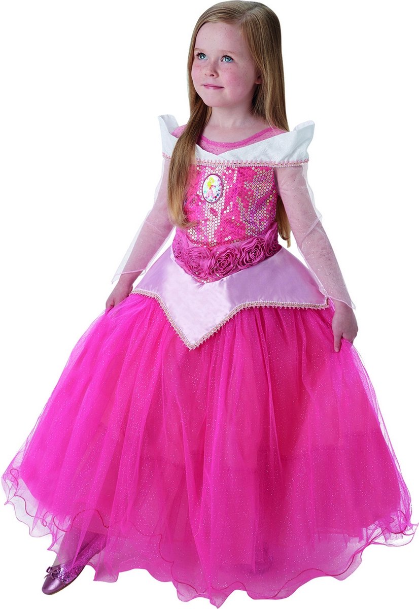 Rubies - Doornroosje Kostuum - Roze Doornroosje Feestend In De Balzaal - Meisje - roze - Maat 128 - Carnavalskleding - Verkleedkleding