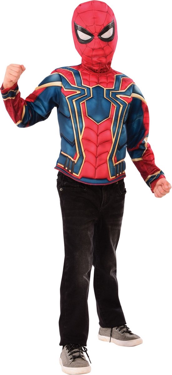 Rubies - Spiderman Kostuum - Iron Spider Spiderman Kind Kostuum - blauw,rood - One Size - Carnavalskleding - Verkleedkleding