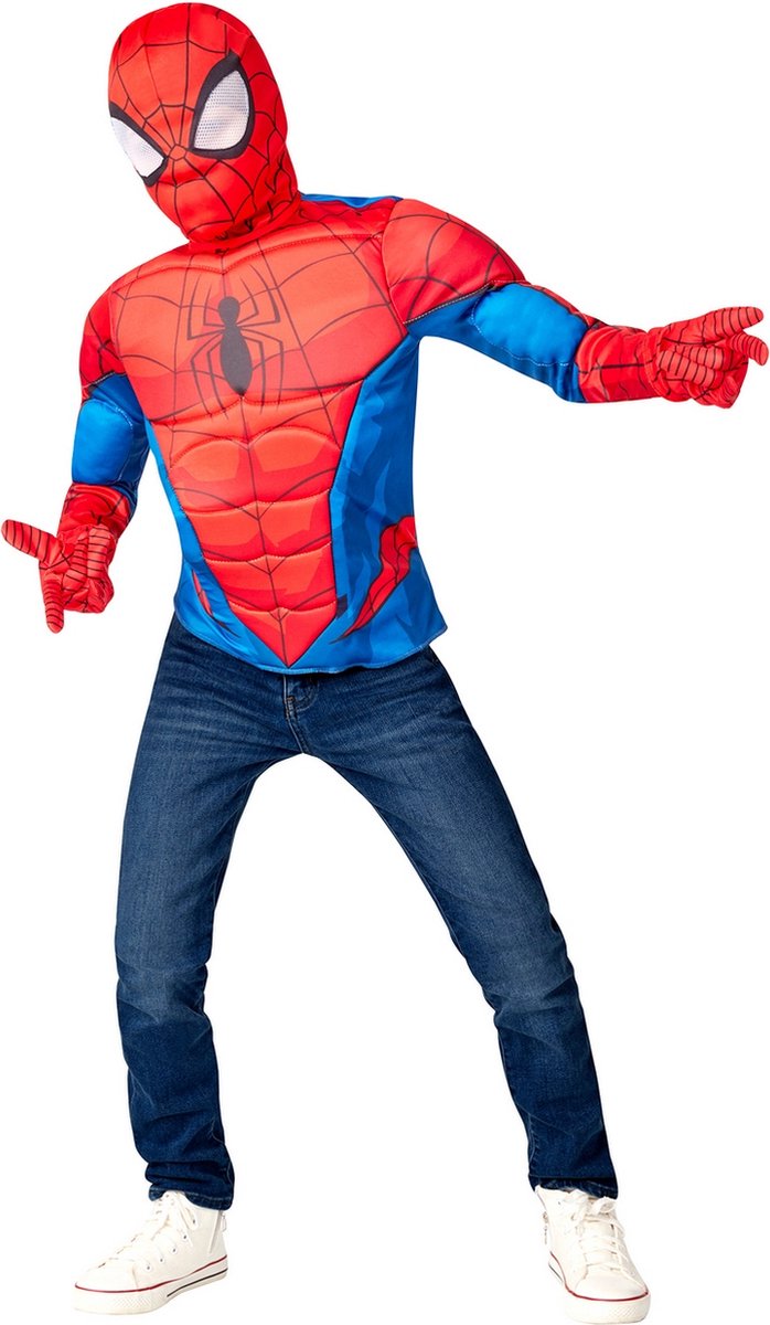 Rubies - Spiderman Kostuum - Superheld Parker Spiderman Kind Kostuum - blauw,rood - One Size - Carnavalskleding - Verkleedkleding