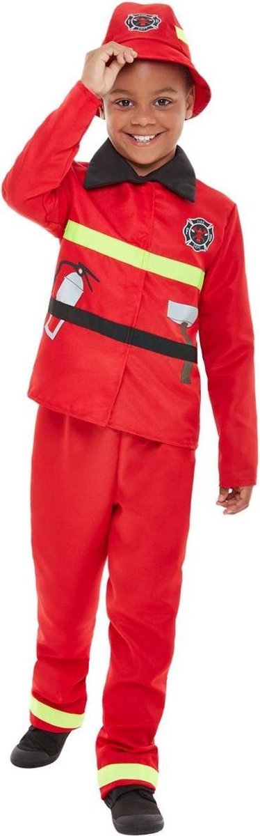 Smiffy's - Brandweer Kostuum - Kleine Vuurvechter Blust Brandjes - Jongen - rood - Maat 116 - Carnavalskleding - Verkleedkleding