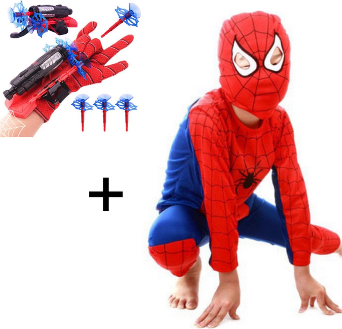Spiderman Kostuum Met Handschoen Web Shooter Verkleedpak Verkleedkostuum 110-120CM Marvel Carnaval Superheld Super Hero Launcher Speelgoed