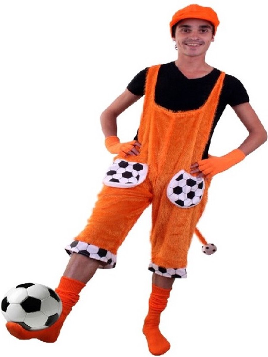 Tuinbroek oranje voetbal met staart unisex maat S-140.