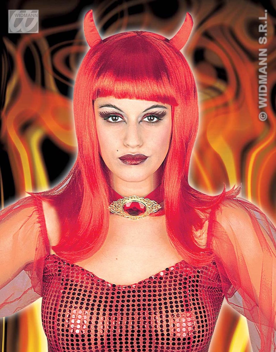 Widmann - Duivel Kostuum - Pruik, Devilicia - rood - Halloween - Verkleedkleding
