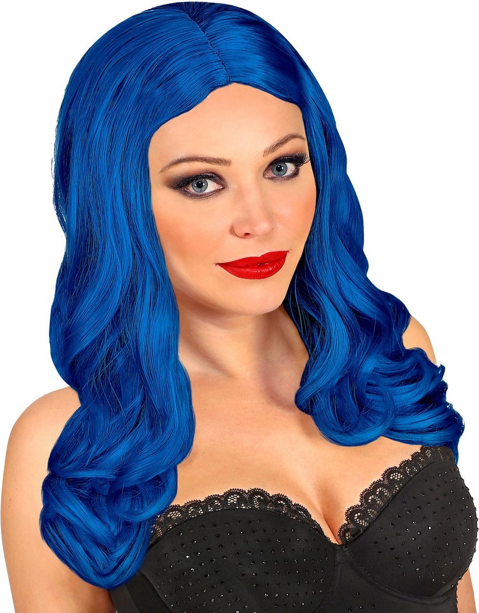 Widmann -Pruik Roxy Donkerblauw - blauw - Halloween - Verkleedkleding