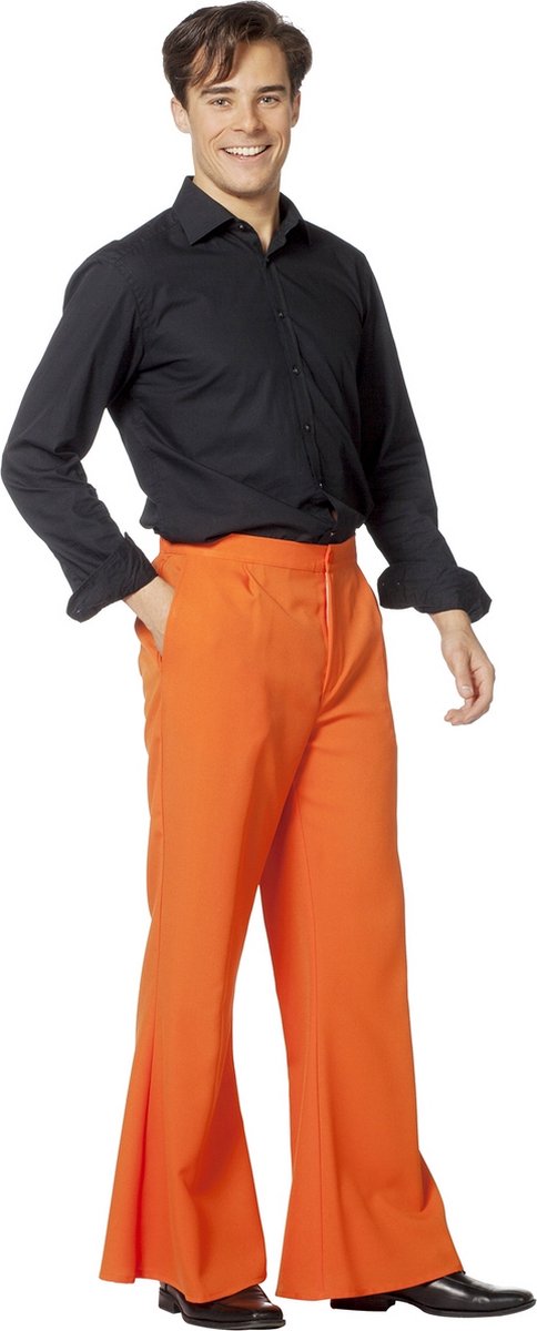Wilbers & Wilbers - 100% NL & Oranje Kostuum - Flitsende Wijde Pijpen Broek Oranje Man - oranje - Maat 48 - Carnavalskleding - Verkleedkleding