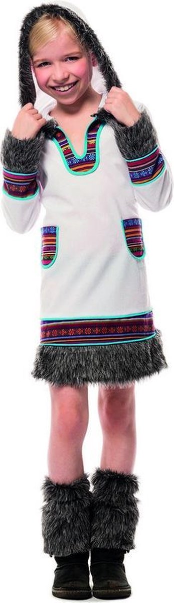 Wilbers & Wilbers - Eskimo Kostuum - Poolwinter Eskimo Kalaallit - Meisje - wit / beige - Maat 104 - Carnavalskleding - Verkleedkleding