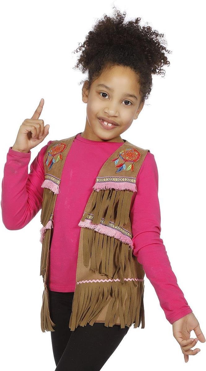 Wilbers & Wilbers - Indiaan Kostuum - Hesje Indianen Meisje Cheyenne - bruin - Maat 128 - Carnavalskleding - Verkleedkleding