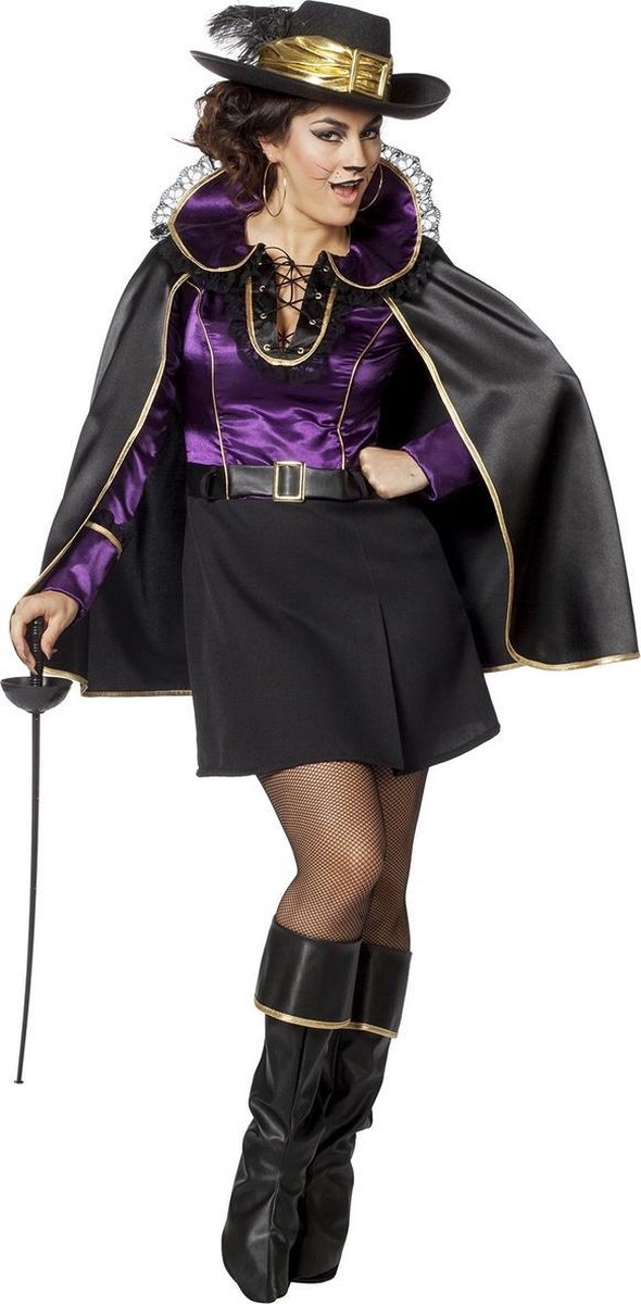 Wilbers & Wilbers - Musketier Kostuum - Mademoiselle Musketier Poitiers - Vrouw - paars,zwart - Maat 44 - Halloween - Verkleedkleding