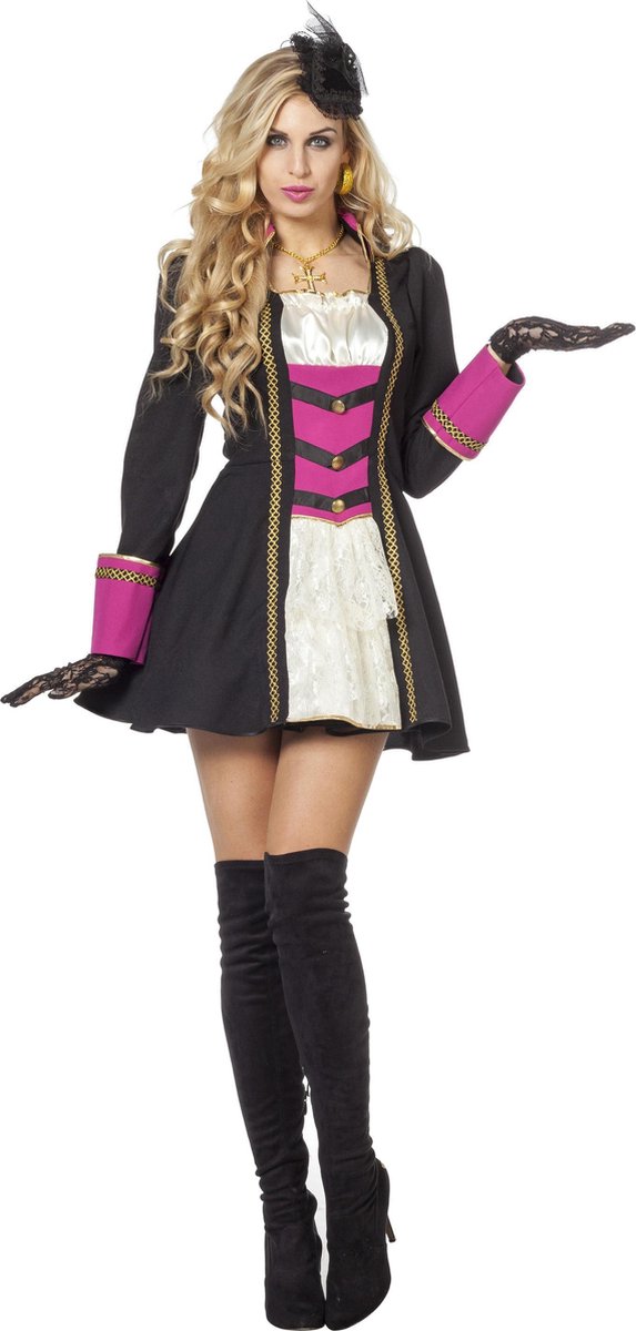 Wilbers & Wilbers - Musketier Kostuum - Vlijmscherpe Musketier - Vrouw - roze,zwart - Maat 44 - Carnavalskleding - Verkleedkleding