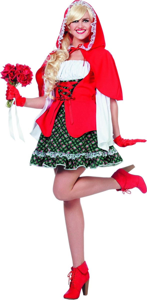 Wilbers & Wilbers - Roodkapje Kostuum - Sprookjes Dame Met Rode Cape (Luxe) - Vrouw - rood - Maat 46 - Carnavalskleding - Verkleedkleding