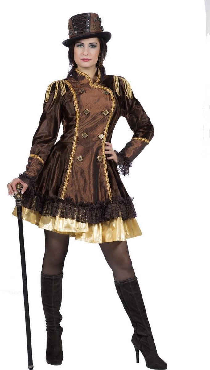 Wilbers & Wilbers - Steampunk Kostuum - Sally Sheffield Steampunk Vrouw - bruin - Maat 40 - Carnavalskleding - Verkleedkleding