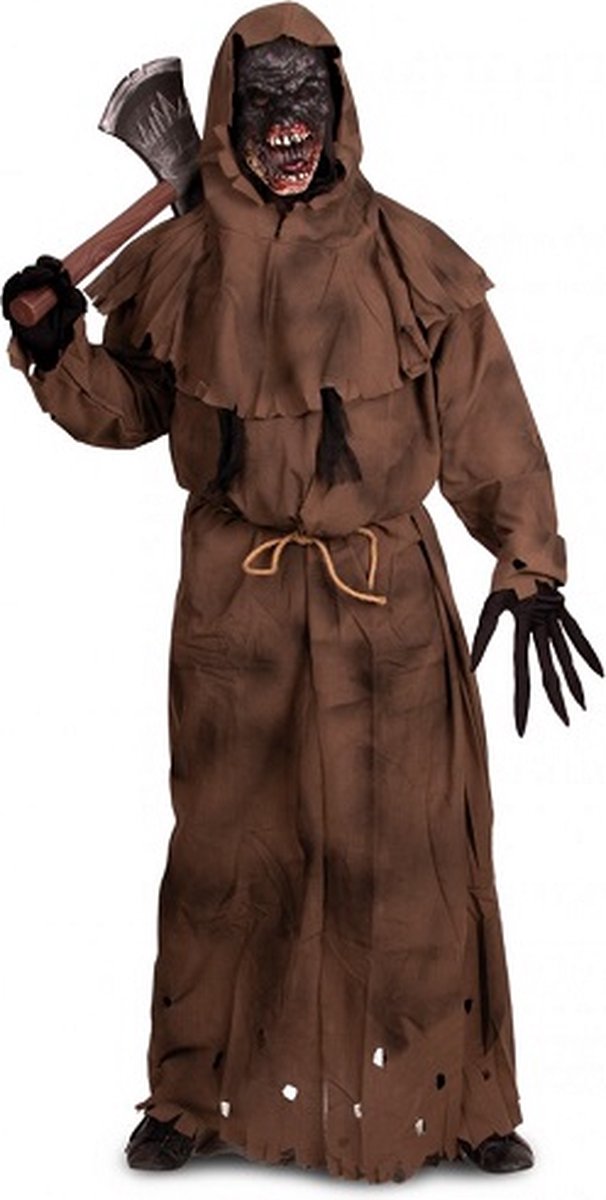 Zombie pak kostuum bruin horror monnik halloween masker cape abdij non