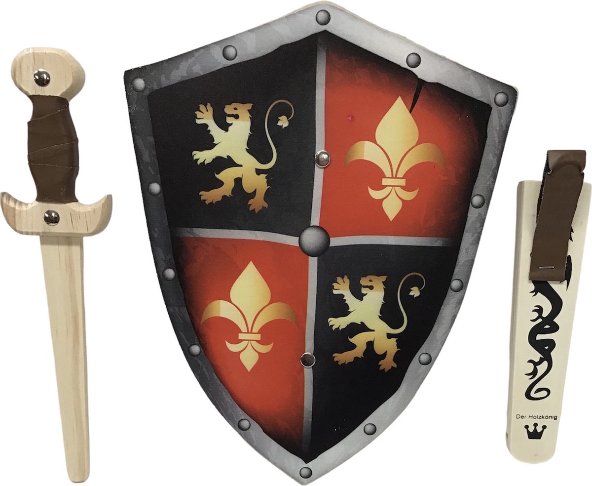 houten dolk zwaard en schild met leeuw en Franse Lely klein