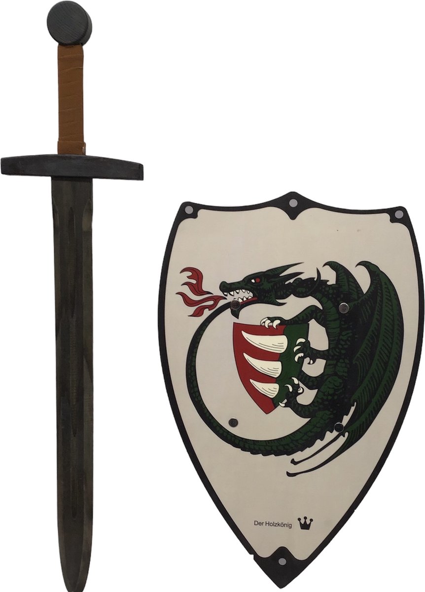 houtenzwaard en Ridderschild Draak kinderzwaard ridderzwaard schild ridder zwaard