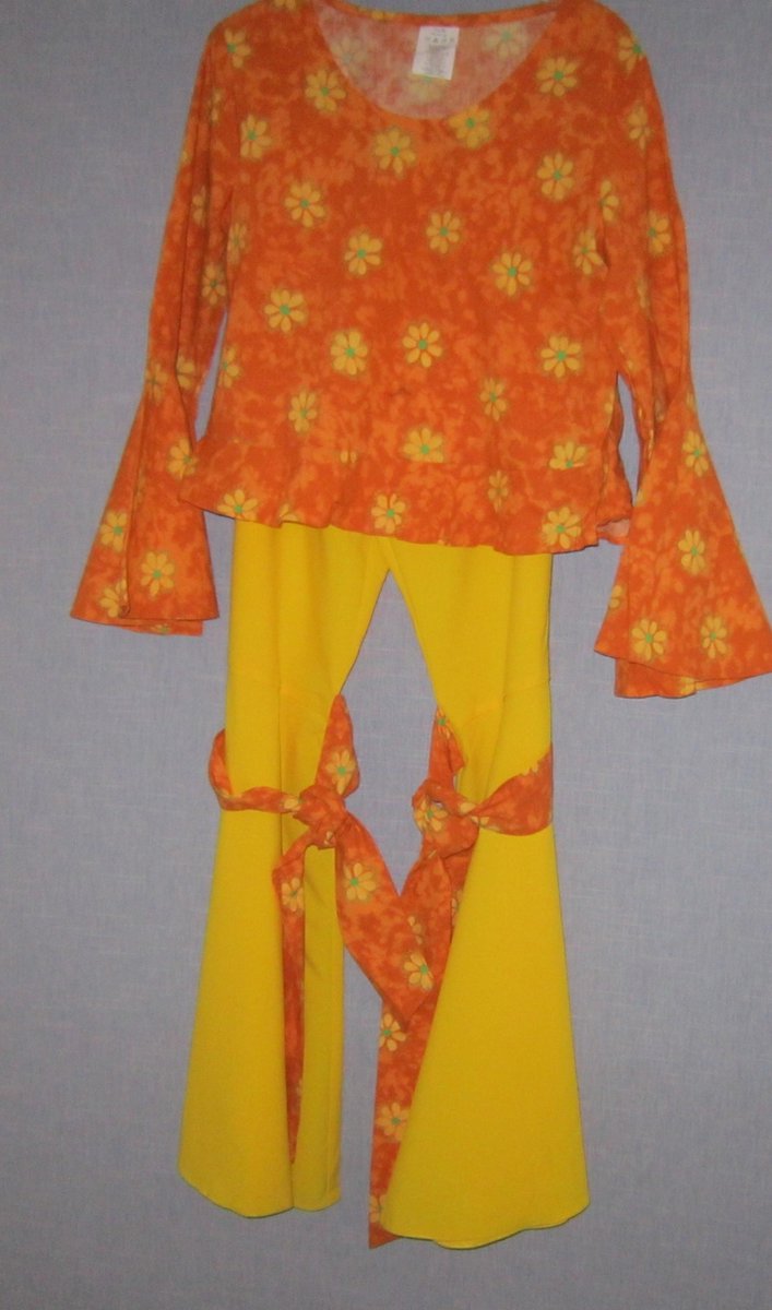 verkleedkleding 1104, flower power set voor moeder en kind, meisjes, geel/oranje, maat 116