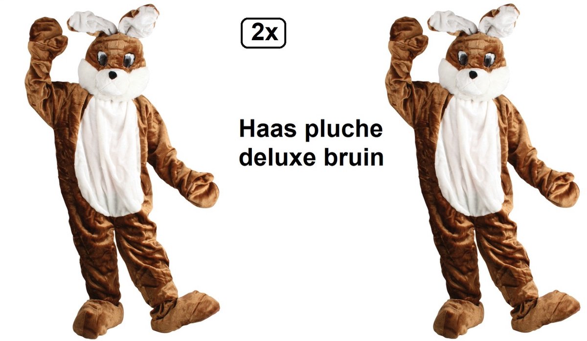2x Haas pak deluxe - Bruin - Kostuum - M/L/XL - Pasen haas konijn festival mascotte thema party