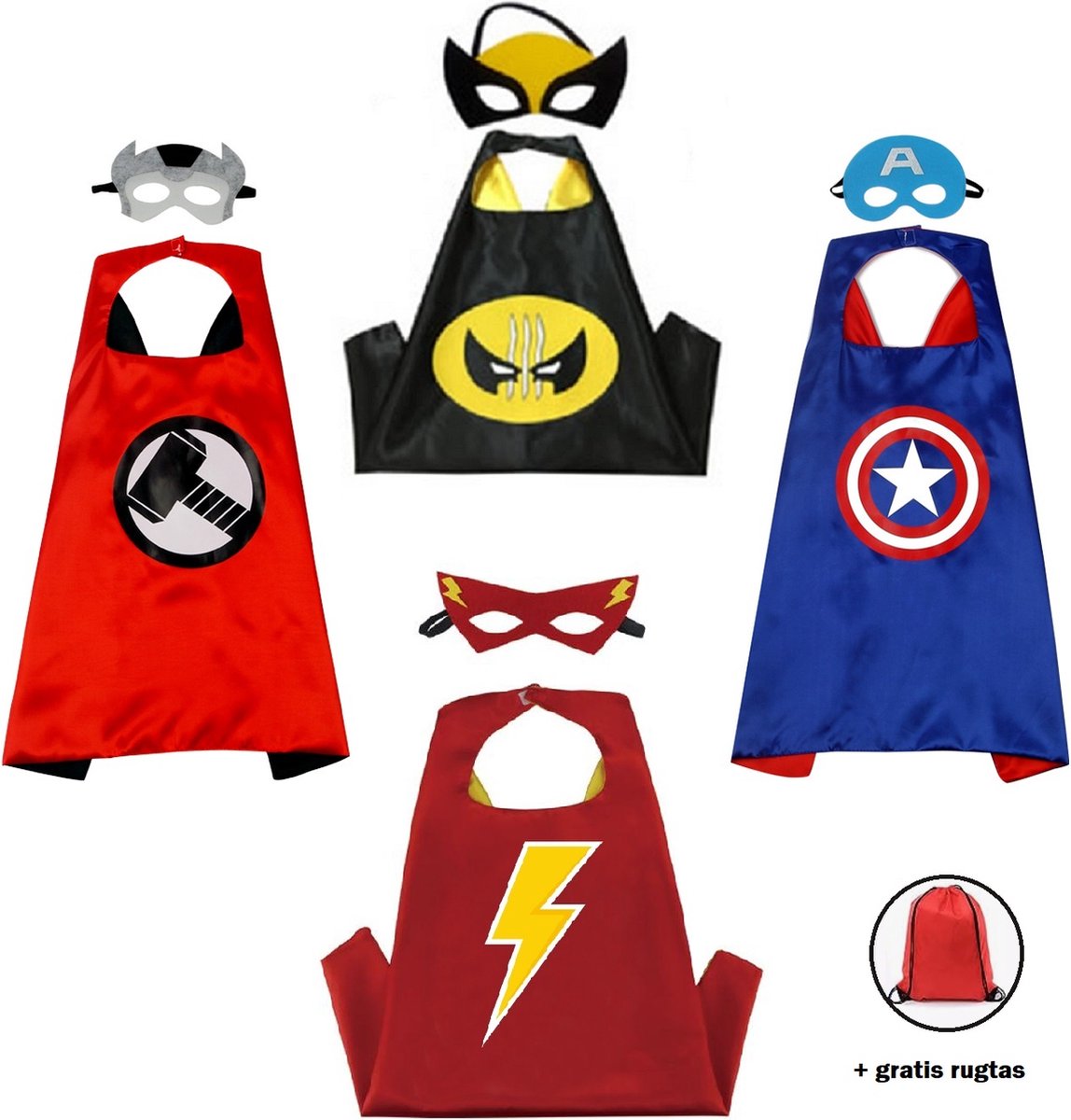4 Superhelden Capes voor Kinderen - 4 Capes en 4 maskers - Carnavalskleding - Perfect voor Halloween
