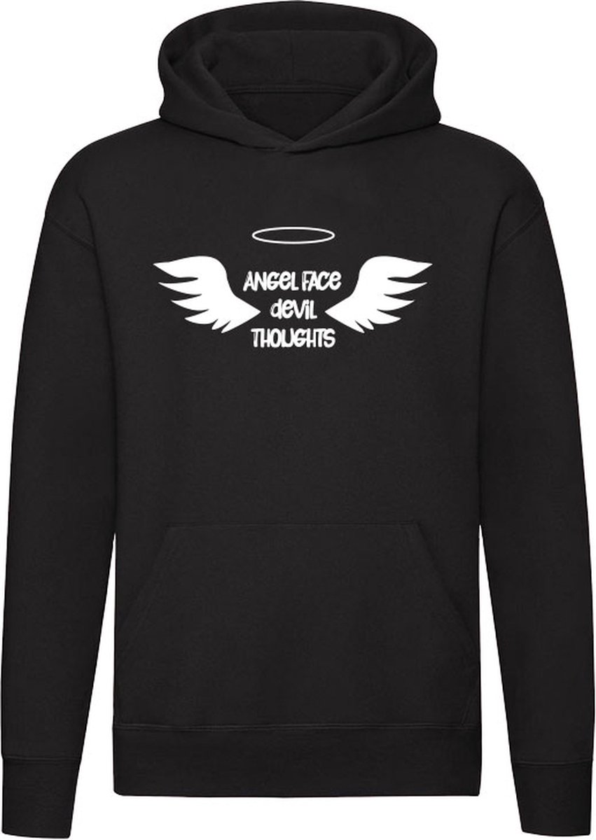 Angel face devil thoughts Hoodie - engel - duivel - halloween - humor - grappig - unisex - trui - sweater - capuchon