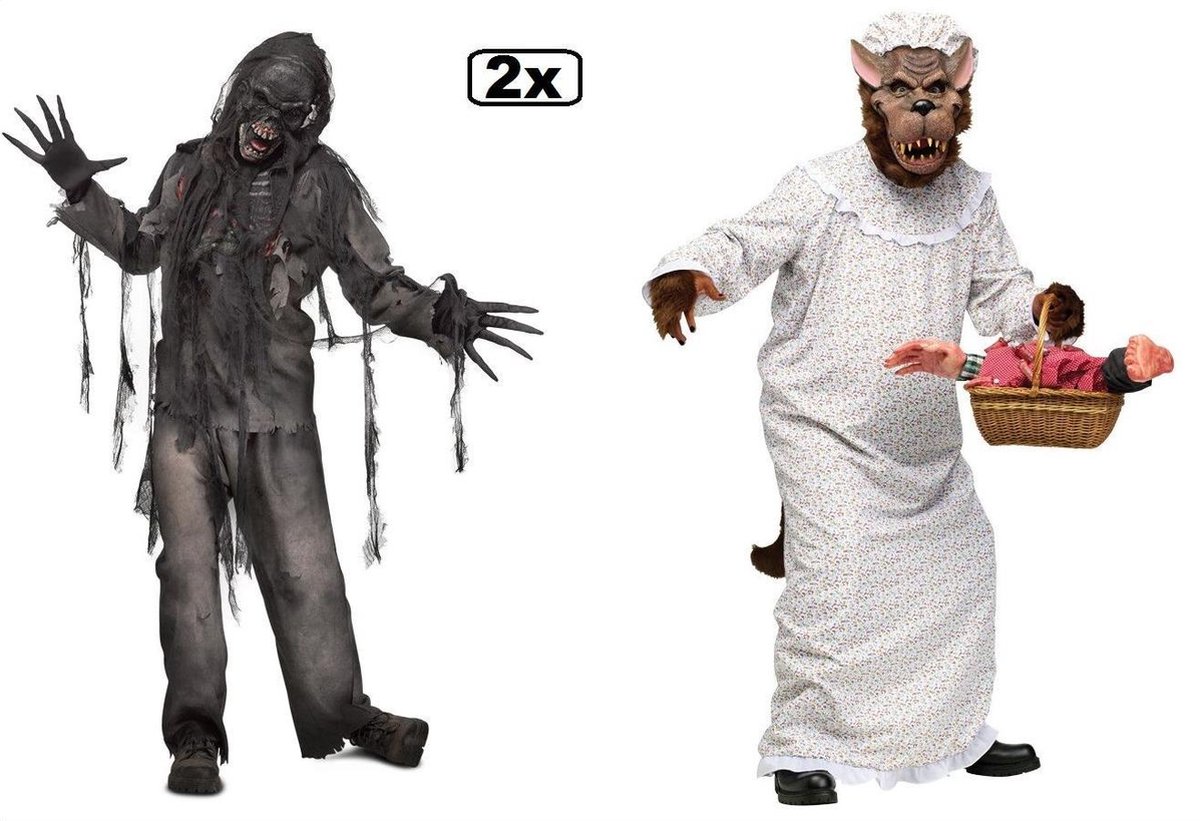 Boze wolf kostuum en Verbrande zombie kostuum