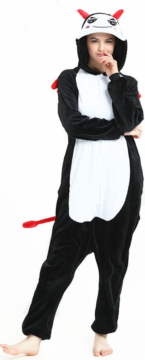 Duivel Onesie Pak Kostuum Outfit Huispak Jumpsuit Verkleedpak - Verkleedkleding - Halloween & Carnaval - SnugSquad - Kinderen & Volwassenen - Unisex - Maat XL voor Lichaamslengte (175 - 195 cm)