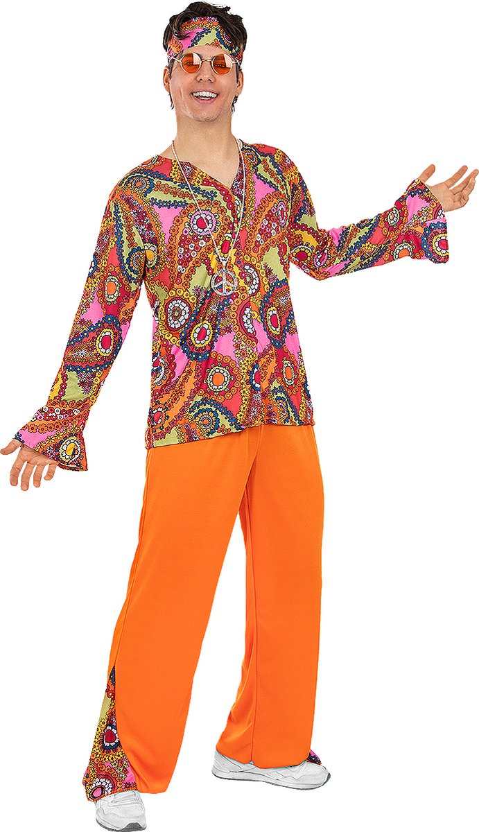 FUNIDELIA Vrolijk Hippie Kostuum Voor voor mannen - Maat: L - Blauw