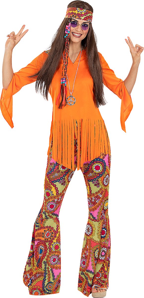 FUNIDELIA Vrolijk Hippie Kostuum Voor voor vrouwen - Maat: M - Zwart