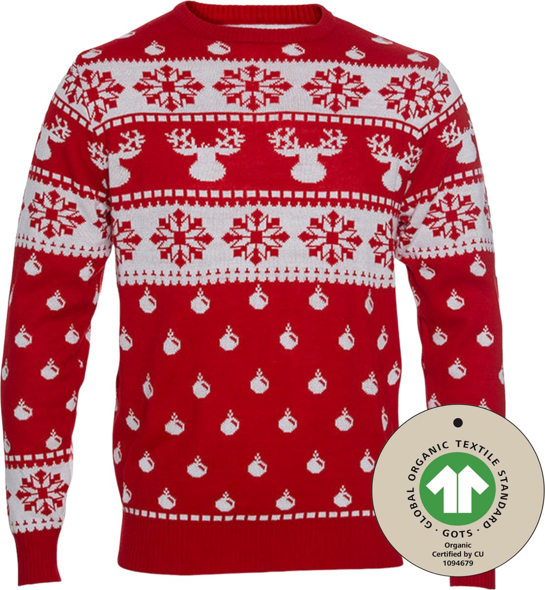 Foute Kersttrui Dames & Heren - Christmas Sweater "Klassiek Rood" - 100% Biologisch Katoen - Mannen & Vrouwen Maat XXXXL