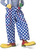 Funny Fashion - Clown & Nar Kostuum - Broek Met Witte Bollen En Bretels Clown Flappie Man - Blauw, Wit / Beige - One Size - Carnavalskleding - Verkleedkleding