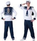 Funny Fashion - Kapitein & Matroos & Zeeman Kostuum - Scheepsmaatje Bontekoe Zeematroos - Man - Blauw, Wit / Beige - Maat 52-54 - Carnavalskleding - Verkleedkleding