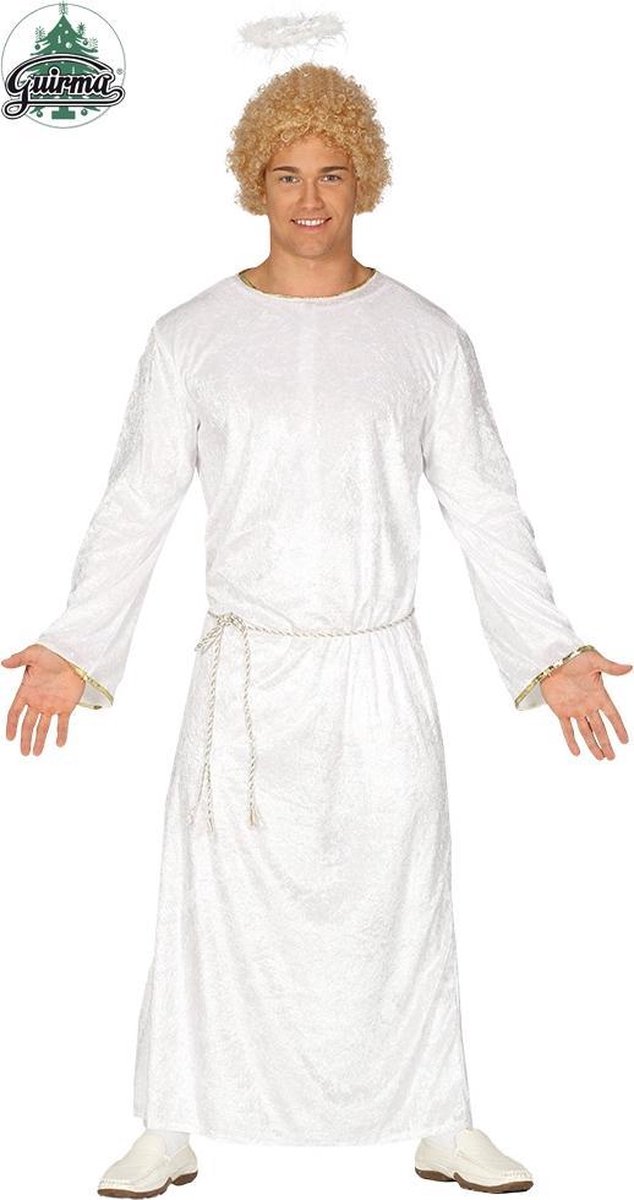 Guirma - Engel Kostuum - Witte Engel Habijt - Man - Wit / Beige - Maat 48-50 - Kerst - Verkleedkleding