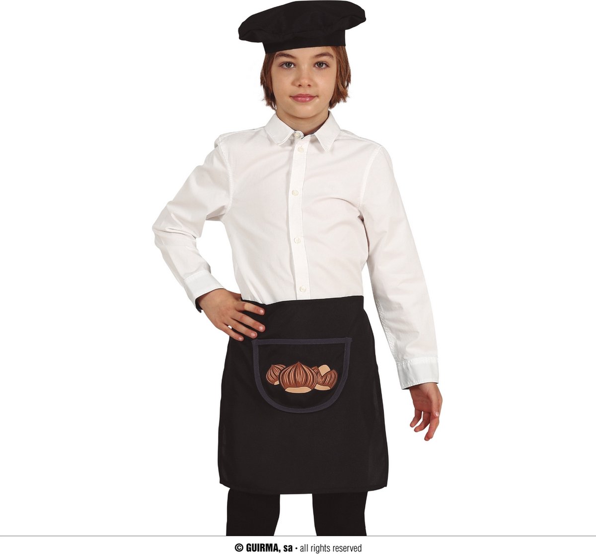 Guirma - Eten & Drinken Kostuum - Nootjes Kraker Chef Kok Schort En Hoed Kind Kostuum - Zwart - Carnavalskleding - Verkleedkleding