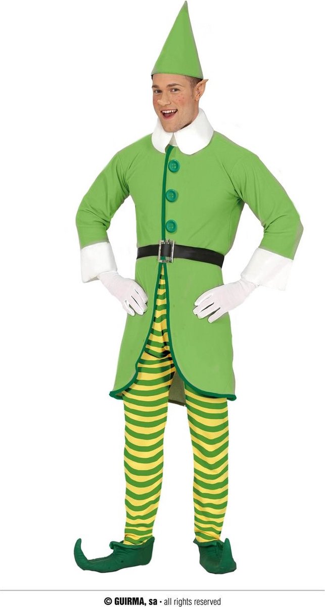 Guirma - Kerst & Oud & Nieuw Kostuum - Beste Hulpje Van De December Maand Elf - Man - Geel, Groen - Maat 48-50 - Kerst - Verkleedkleding
