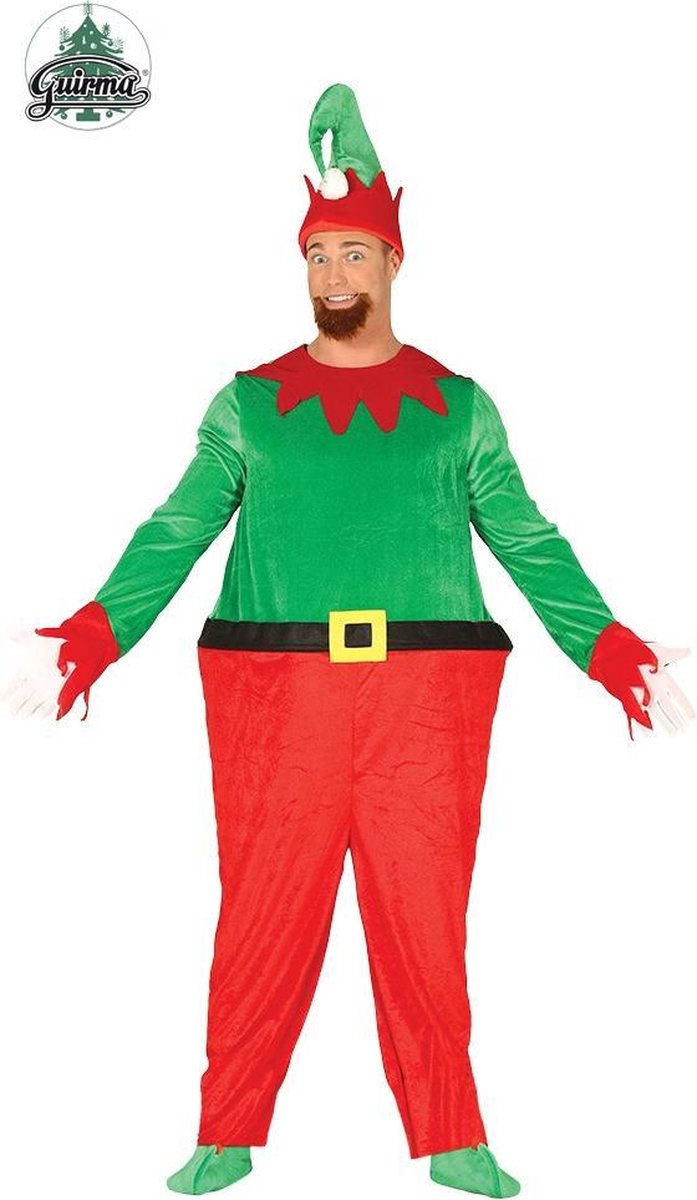 Guirma - Kerst & Oud & Nieuw Kostuum - Dikke Kerst Elf - Man - Rood, Groen - Maat 48-50 - Kerst - Verkleedkleding