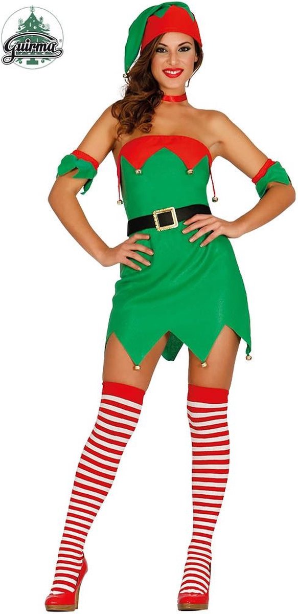 Guirma - Kerst & Oud & Nieuw Kostuum - Spannende Kerst Elf - Vrouw - Groen - Maat 36-38 - Kerst - Verkleedkleding