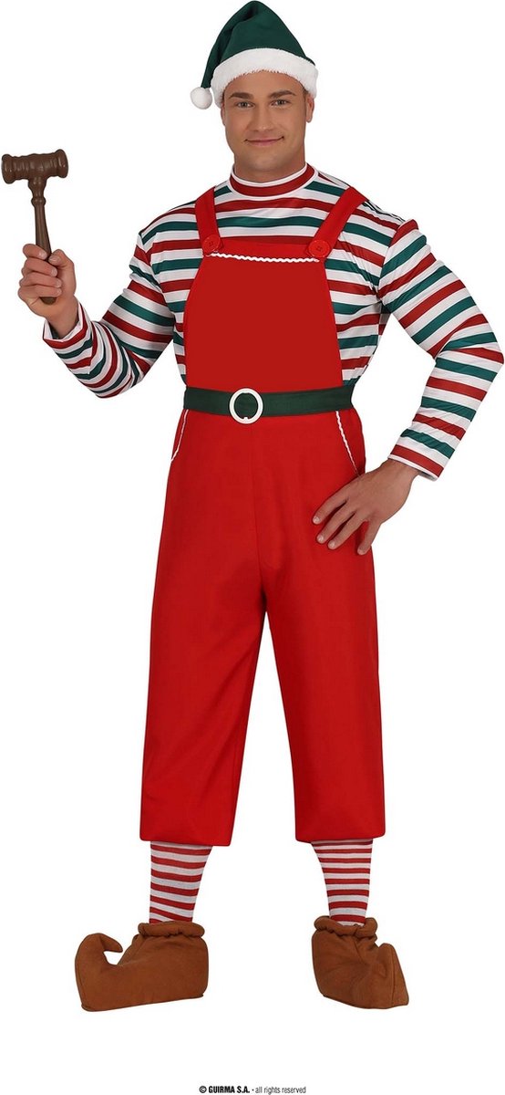 Guirma - Kerst & Oud & Nieuw Kostuum - Winterhulpje Van De Kerst Elf - Man - Rood, Groen - Maat 52-54 - Kerst - Verkleedkleding
