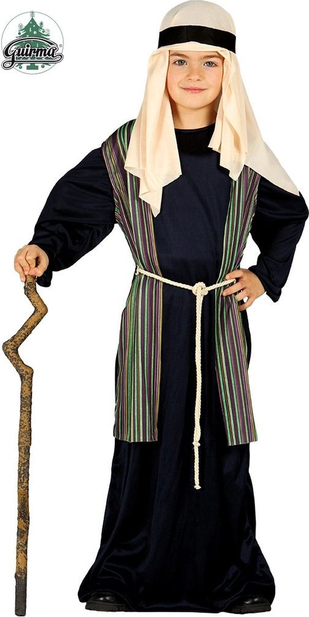 Guirma - Middeleeuwen & Renaissance Kostuum - Herder Uit Jeruzalem Blauw - Jongen - Zwart - 10 - 12 jaar - Carnavalskleding - Verkleedkleding