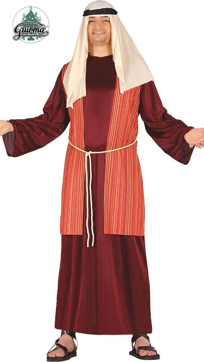 Guirma - Middeleeuwen & Renaissance Kostuum - Herder Uit Jeruzalem Bruin - Man - Rood - Maat 52-54 - Carnavalskleding - Verkleedkleding
