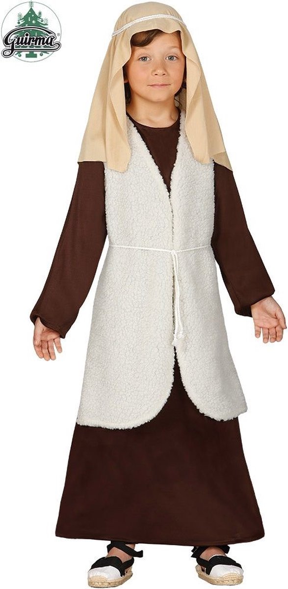Guirma - Middeleeuwen & Renaissance Kostuum - Kerststal Schapenhoeder - Jongen - Bruin, Wit / Beige - 10 - 12 jaar - Kerst - Verkleedkleding