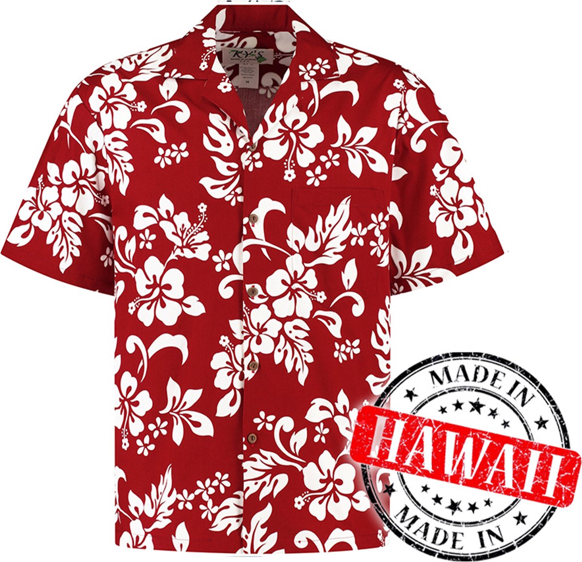 Hawaii Blouse - Shirt - Hemd "Hawaii Bloemen Rood" - 100% Katoen - Aloha Shirt - Heren - Made in Hawaii Maat XXL
