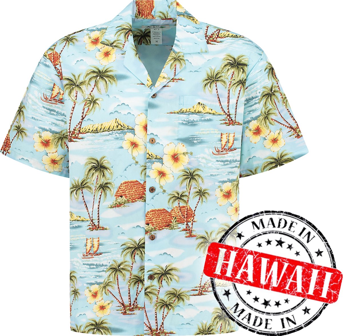 Hawaii Blouse - Shirt - Hemd "Leven op Hawaii" - 100% Katoen - Aloha Shirt - Heren - Made in Hawaii Maat XL