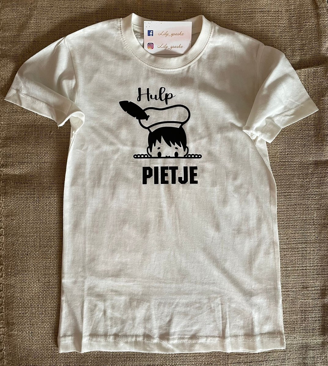 Hulp piet t-shirt- Hulppiet - Sint en piet- Shirt Wit, opdruk Zwart - Maat 12 yr